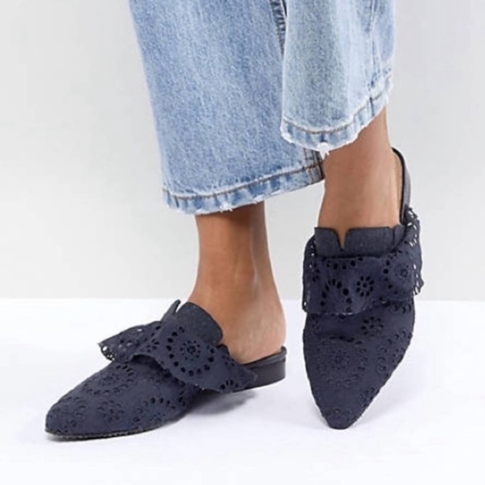 Free People Sienna Lace Eyelet Slip-On Pointed Toe Mules